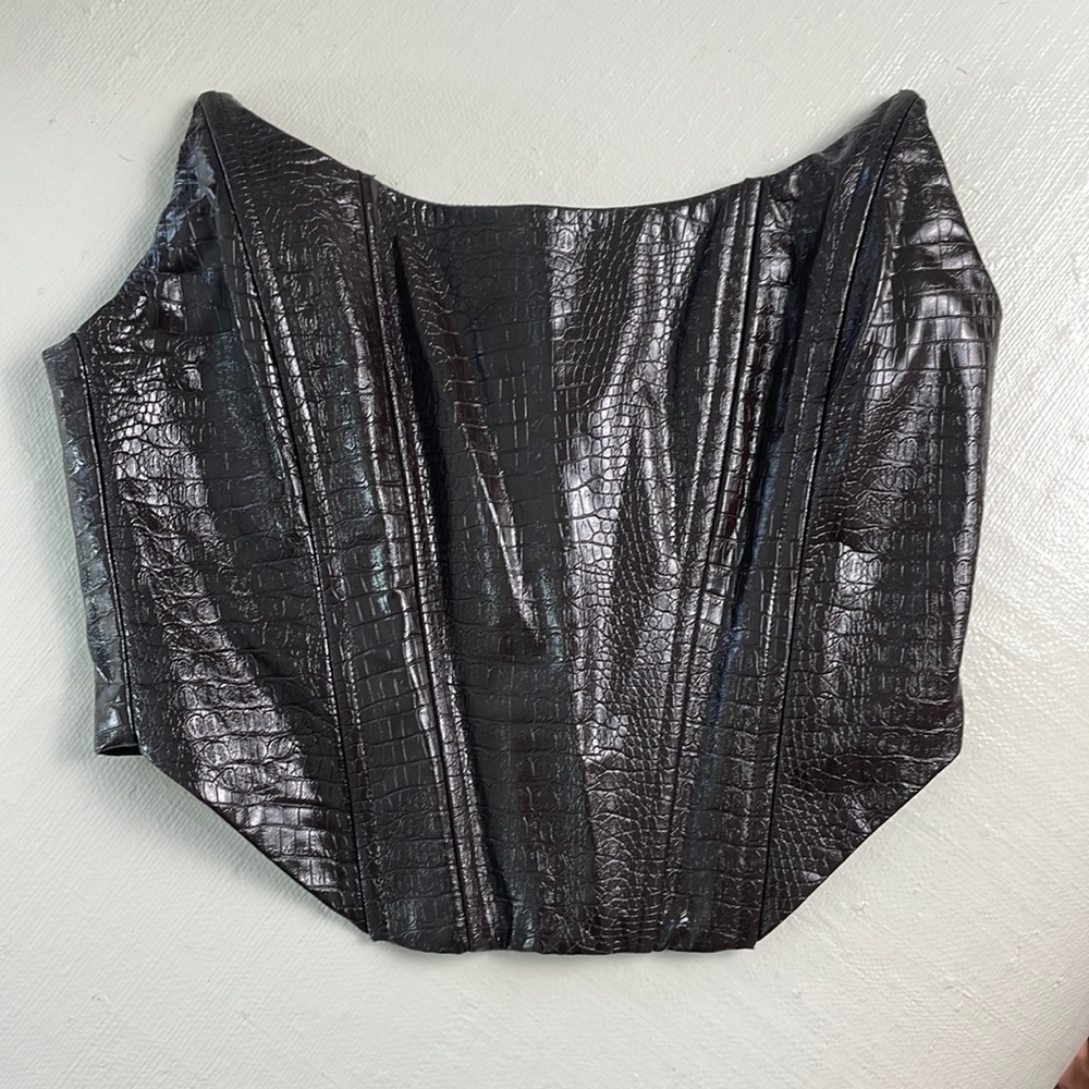 Dark brown faux leather corset